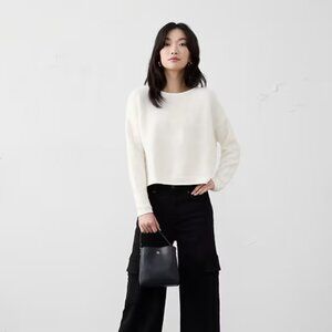 NWT Women's Banana Republic Boxy Crop Sweater, White, Size Small